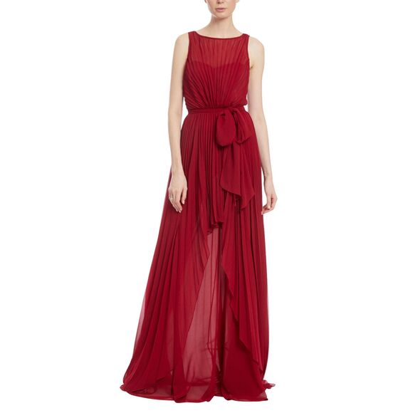 Badgley Mischka Sleeveless Pleated Georgette Gown US 8 $895 - Picture 1 of 9